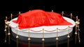 Presentation of car concept, podium with auto covered red cloth, revolves around, animation concept. 3D rendering