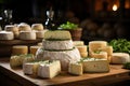 Presentation of cheese on shelves in warehouses