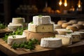 Presentation of cheese on shelves in warehouses