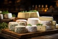 Presentation of cheese on shelves in warehouses