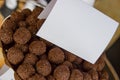 Presentation of chocolate bonbons in a restaurant