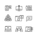 Presentation, computer conference webinar and online communication vector linear icons Royalty Free Stock Photo