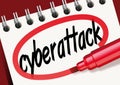 The word cyberattack mark on a notepad