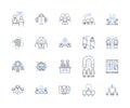 Presentation and demonstration line icons collection. Showcase, Pitch, Exhibit, Display, Performance, Illustration