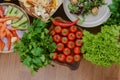 Presentation of georgian cuisine. Baked mushrooms with suluguni cheese, Tbilisi Caesar, caprese, lavash bread, Pkhali Royalty Free Stock Photo