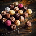 Presentation of luxury handmade chocolate bonbons