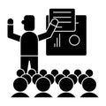 Presentation - meeting - lecture icon, vector illustration, black sign on isolated background