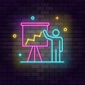 Presentation neon icon. Education neon icon on dark brick wall background Royalty Free Stock Photo