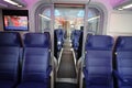 Presentation new INCG intercity with blue chairs in the second class Royalty Free Stock Photo
