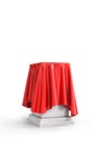 Presentation pedestal covered with a red silk cloth Royalty Free Stock Photo