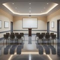 Presentation room with podium, screen, and audience seating auditorium empty Royalty Free Stock Photo