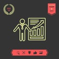 Presentation sign icon. Man standing with pointer near the infographic. Line icon. Royalty Free Stock Photo