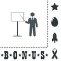 Presentation sign icon. Man standing with pointer Royalty Free Stock Photo