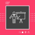 Presentation sign - line icon. Man standing with pointer near the flip chart. Blank empty billboard, elements for your design Royalty Free Stock Photo