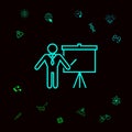 Presentation sign - line icon. Man standing with pointer near the flip chart. Blank empty billboard symbol . Graphic Royalty Free Stock Photo