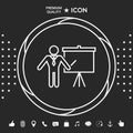 Presentation sign - line icon. Man standing with pointer near the flip chart. Blank empty billboard symbol . Graphic Royalty Free Stock Photo