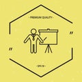 Presentation sign - line icon. Man standing with pointer near the flip chart. Blank empty billboard symbol Royalty Free Stock Photo