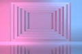 Light blue and pink geometric square tunnel in the wall. Royalty Free Stock Photo