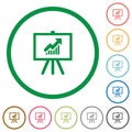 Presentation table with rising graph flat icons with outlines