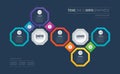 Presentation Template of Business development with 5 options and 9 icons. Infographics consisting of octagons. Vector Info graphic