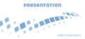Presentation template with curved rows of blue squares. Simple graphics