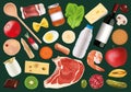 Presentation of various food products, basic nutrition