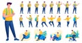 Presentation in various poses and actions character. Young Men. 2D Flat character vector illustration N1