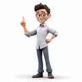 3d cartoon of an it company worker in glasses pointing finger up with an idea on a white background Royalty Free Stock Photo