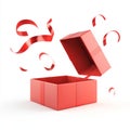 Presented is a mockup of a flat red gift box with red ribbons and bow on a white background with shadows. Royalty Free Stock Photo