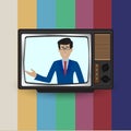 Presenter on retro tv vector illustration. Vintage retro style. Royalty Free Stock Photo