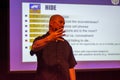 A presenter speaks to residents at an Active Shooter Survival Tactics and Education meeting. Royalty Free Stock Photo