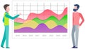 Presenters show statistical indicators and data on diagram. Colleagues giving presentation of report