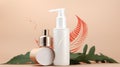 Presenting a facial foam bottle facewash dispenser, and beauty skincare cosmetics Background, AI Generated Royalty Free Stock Photo