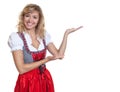 Presenting german woman in a traditional bavarian dirndl