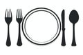Presenting plate, fork, and spoon icon in black style on white background, flat design, isolated. Royalty Free Stock Photo