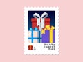 Presents - Christmas stamp flat design for greeting card and multi purpose - Vector illustration