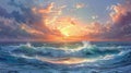 Dance of the Tides Sunset Symphony over the Vast Ocean