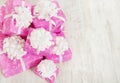 Presents gift boxes stack, birthday in pink color for female Royalty Free Stock Photo