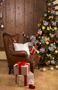 presents next to the Christmas tree Royalty Free Stock Photo