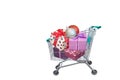 Presents ribbon gift box in shopping trolley