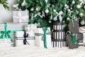 Presents under Christmas Tree in living room. Family Holiday New Year at Home Royalty Free Stock Photo