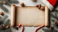 Vintage Scroll Christmas Border, Pine Branches Candy & Santa Hat, Festive Blank Design Material Royalty Free Stock Photo