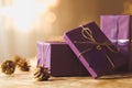 Presents in wrapping violet paper