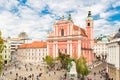 Preseren square and Franciscan Church of the Annunciation, Ljubljana, Slovenia, Europe.