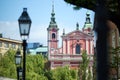 Preseren square and Franciscan Church of the Annunciation, Ljubljana, Slovenia, Europe Royalty Free Stock Photo