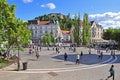 Presern's square and Ljubljana's castle Royalty Free Stock Photo