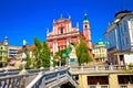 Presern square in Ljubljana riverfront view