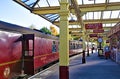 The steam heritage train departs from Worth Valley Station, Keighley, Bradford, West Yorkshire.