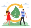 Preservation sustainable green forest environment. Circulation of resources, waste recycling, man and woman with leaf Royalty Free Stock Photo