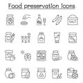 Preserved food icons set in thin line style